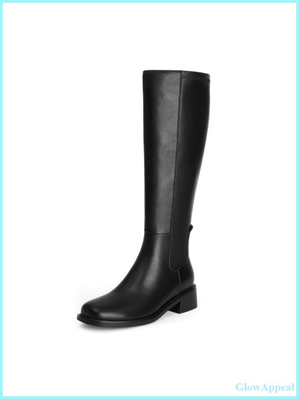 Knee High Boots Low Heel Flat Faux Leather Tall Boots Square Toe